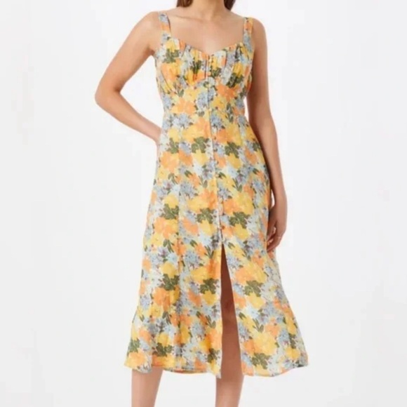 Abercrombie & Fitch Dresses & Skirts - Abercrombie & Fitch Women’s Yellow Floral‎ Sleeveless Ruched Midi Dress Sz S